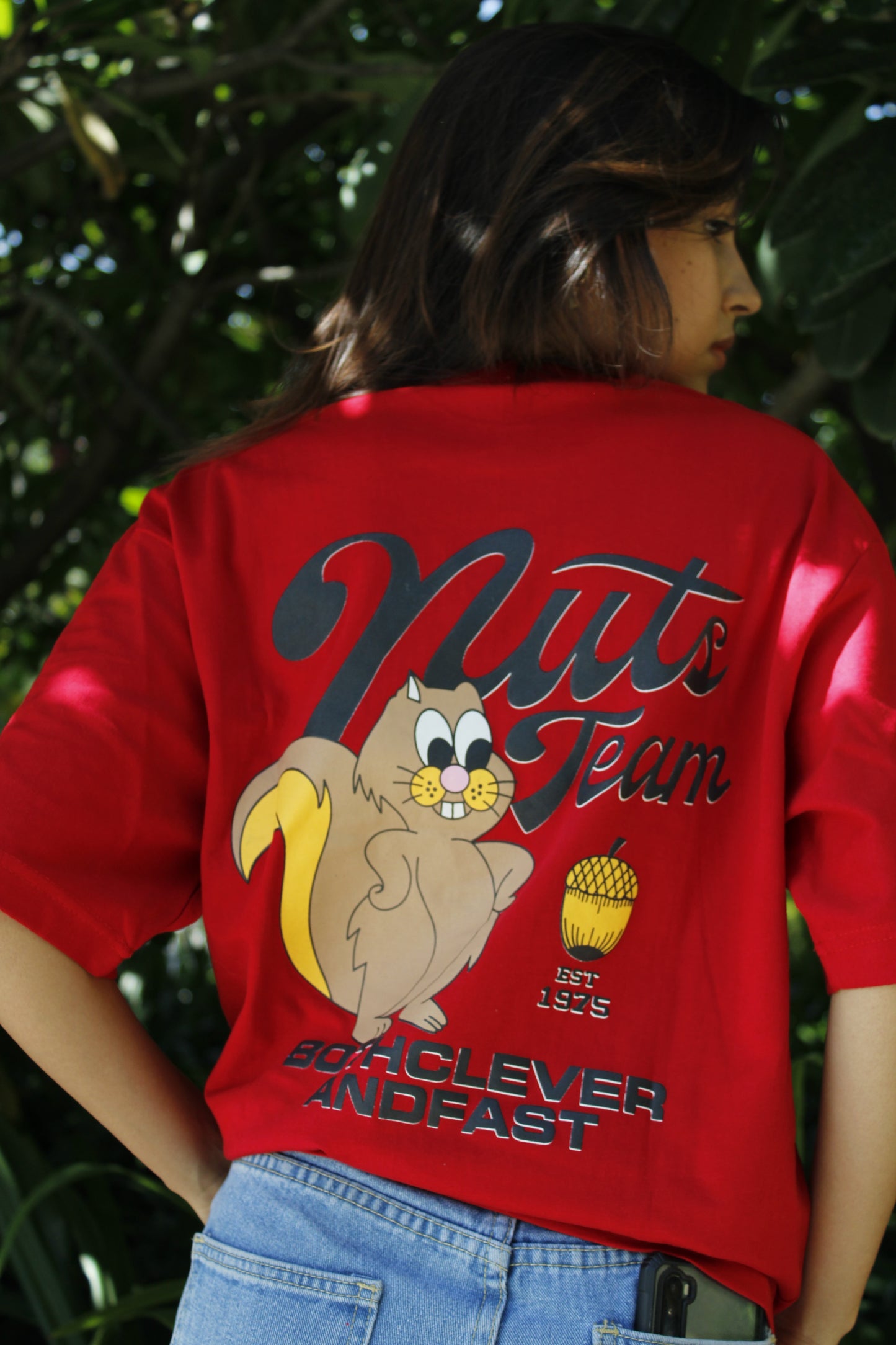 Nuts Team Oversized 100% Cotton Apple Red Printed Unisex T-Shirt