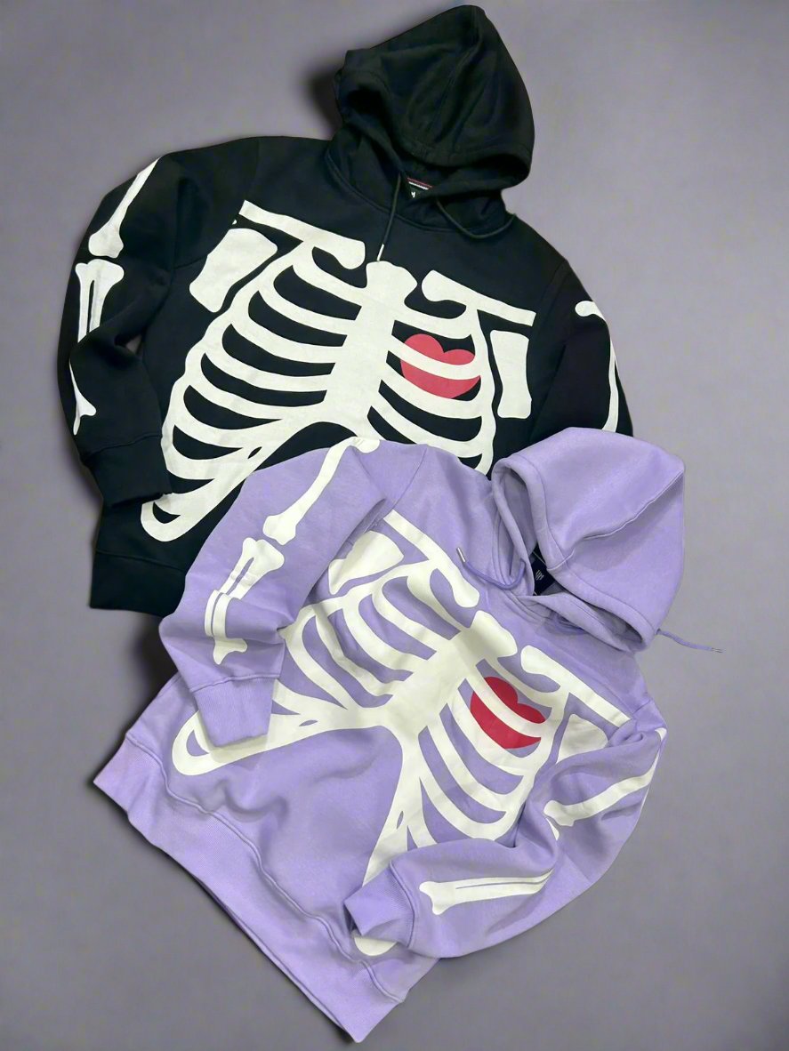Skeleton Heart Three Thread Unisex Cotton Hoodie
