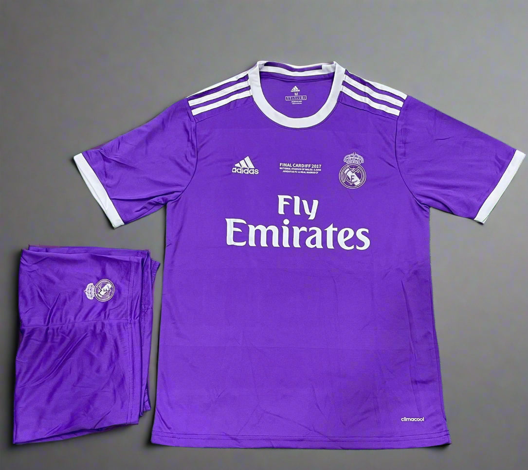 Real Madrid CR7 Final Cardiff 2017 Champions League Retro Home Jersey with Shorts