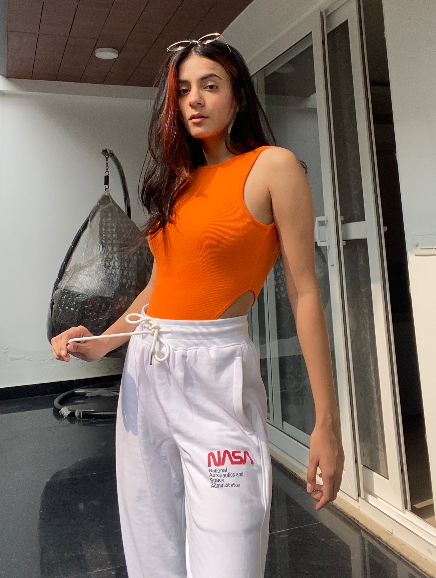 NASA Ribbed Vanilla White Unisex Cotton Sweatpants