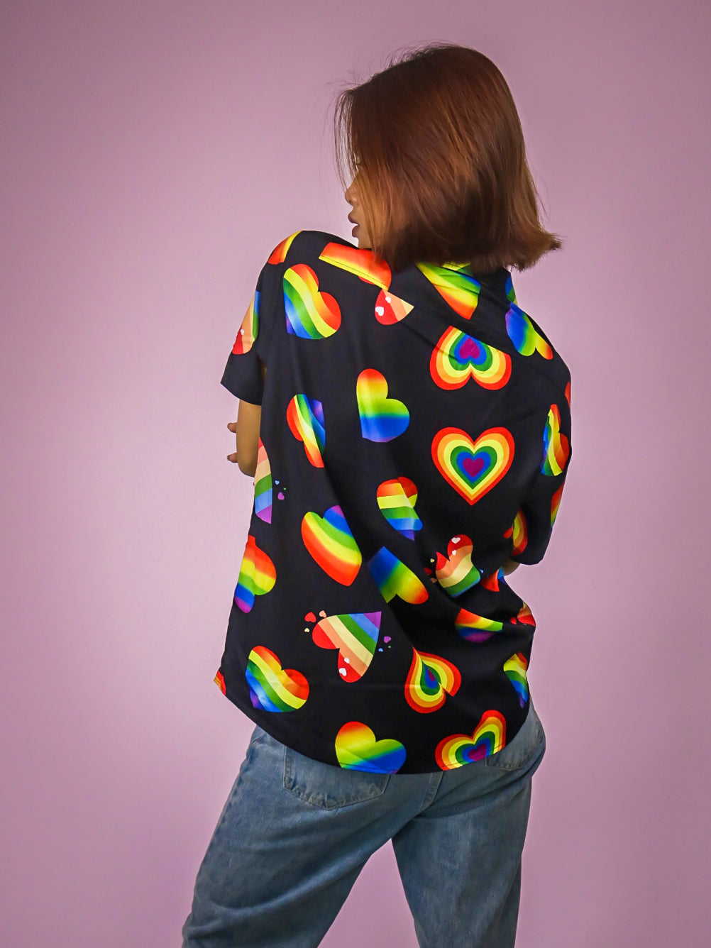 Vibgyor Heart Edition Summer Cool Half Sleeve 100% Rayon Printed Unisex Shirt (Black)