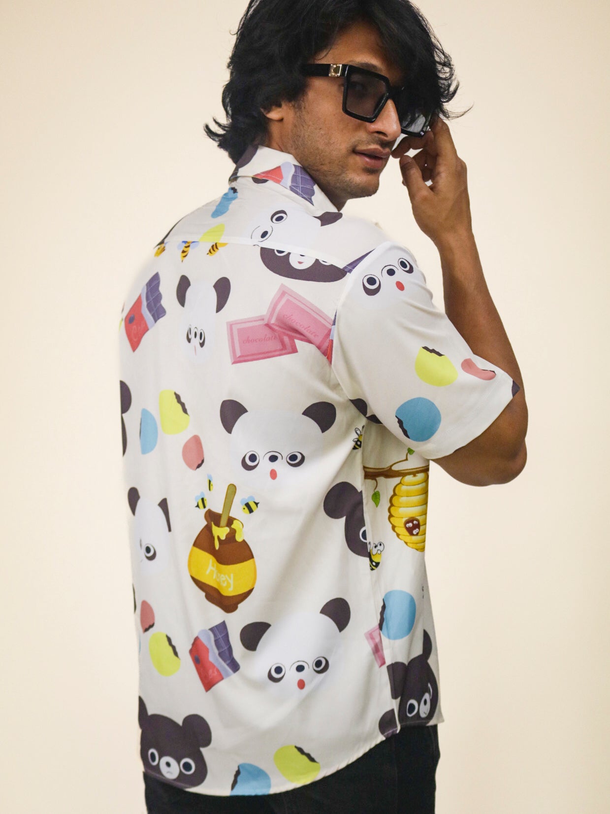 Sweets & Panda Pearl White Limited Edition Summer Cool Half Sleeve 100% Rayon Printed Unisex Shirt