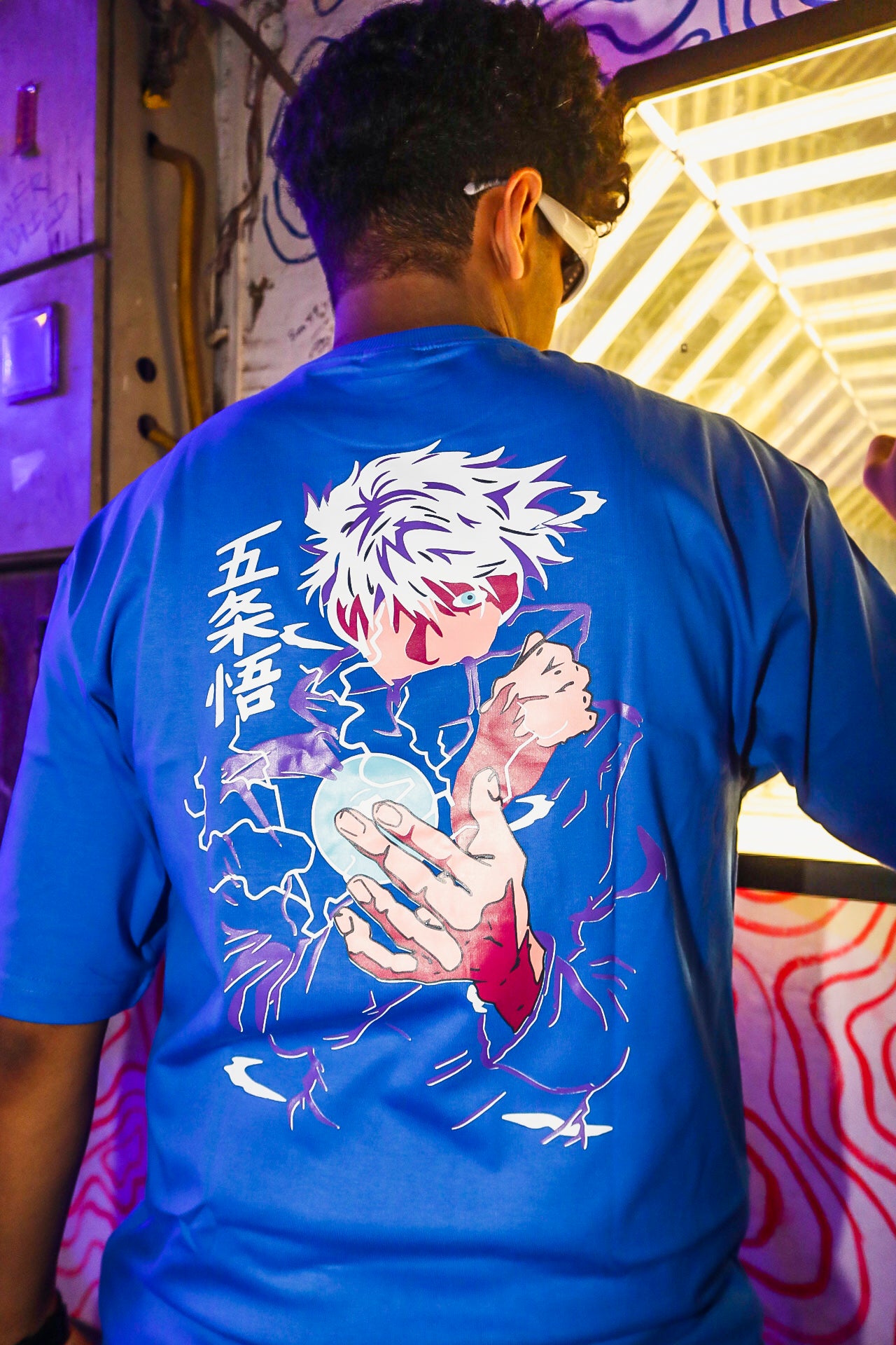 Gojo Satoru Oversized 100% Cotton Azure Blue Printed Unisex T-Shirt
