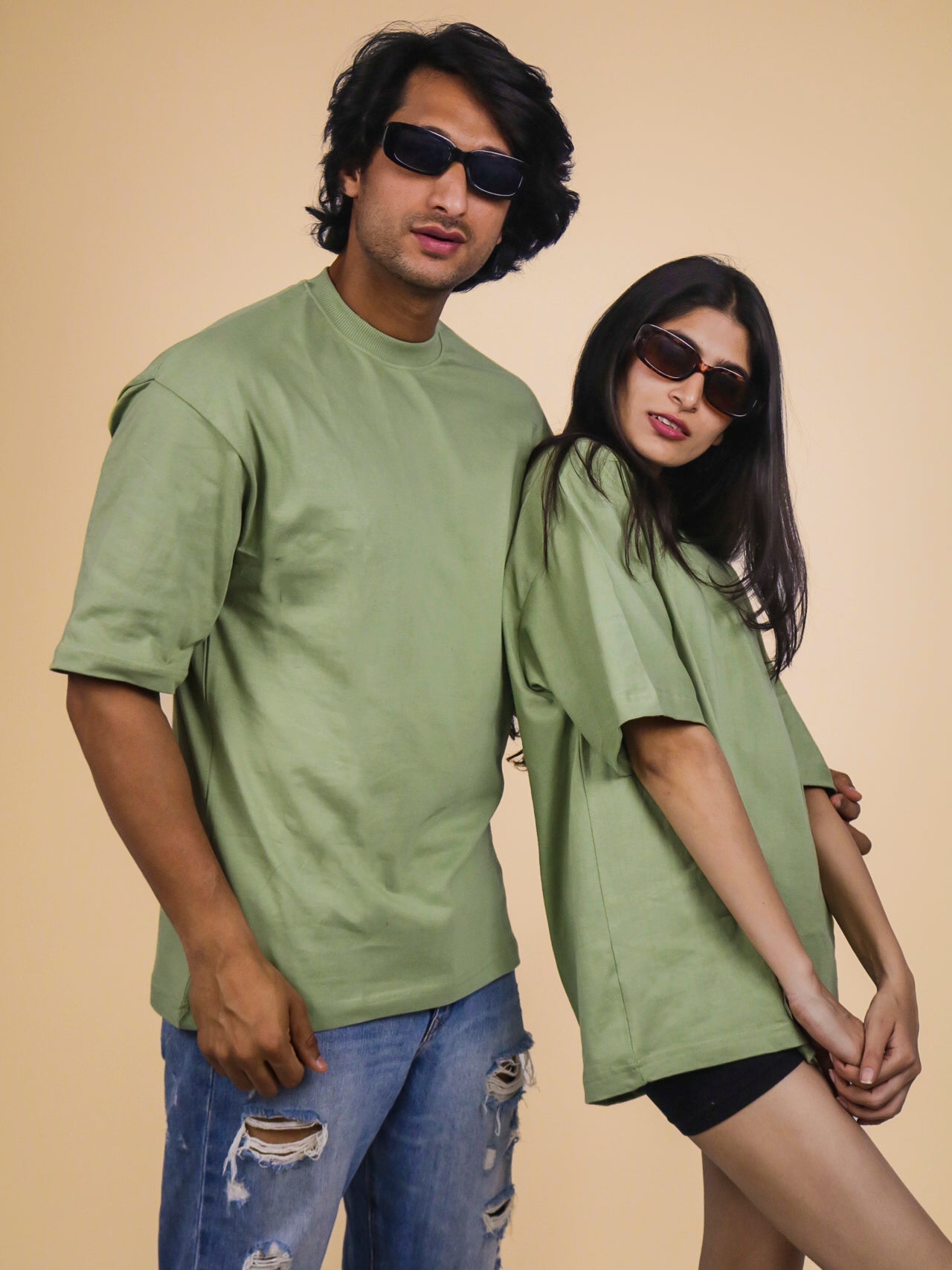Pastel Green Oversized 100% Cotton Solid Unisex T-Shirt