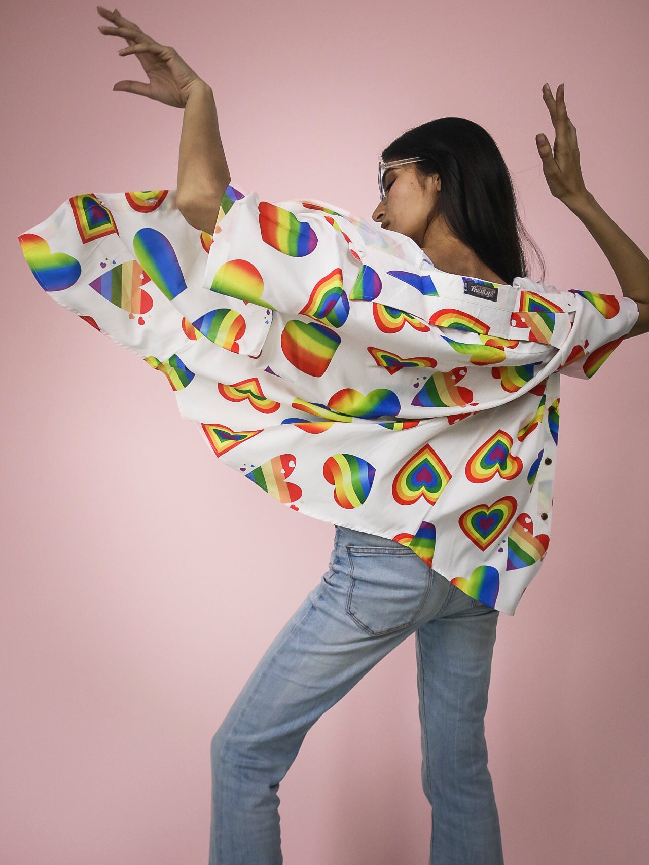 Vibgyor Heart Edition Summer Cool Half Sleeve 100% Rayon Printed Unisex Shirt (White)