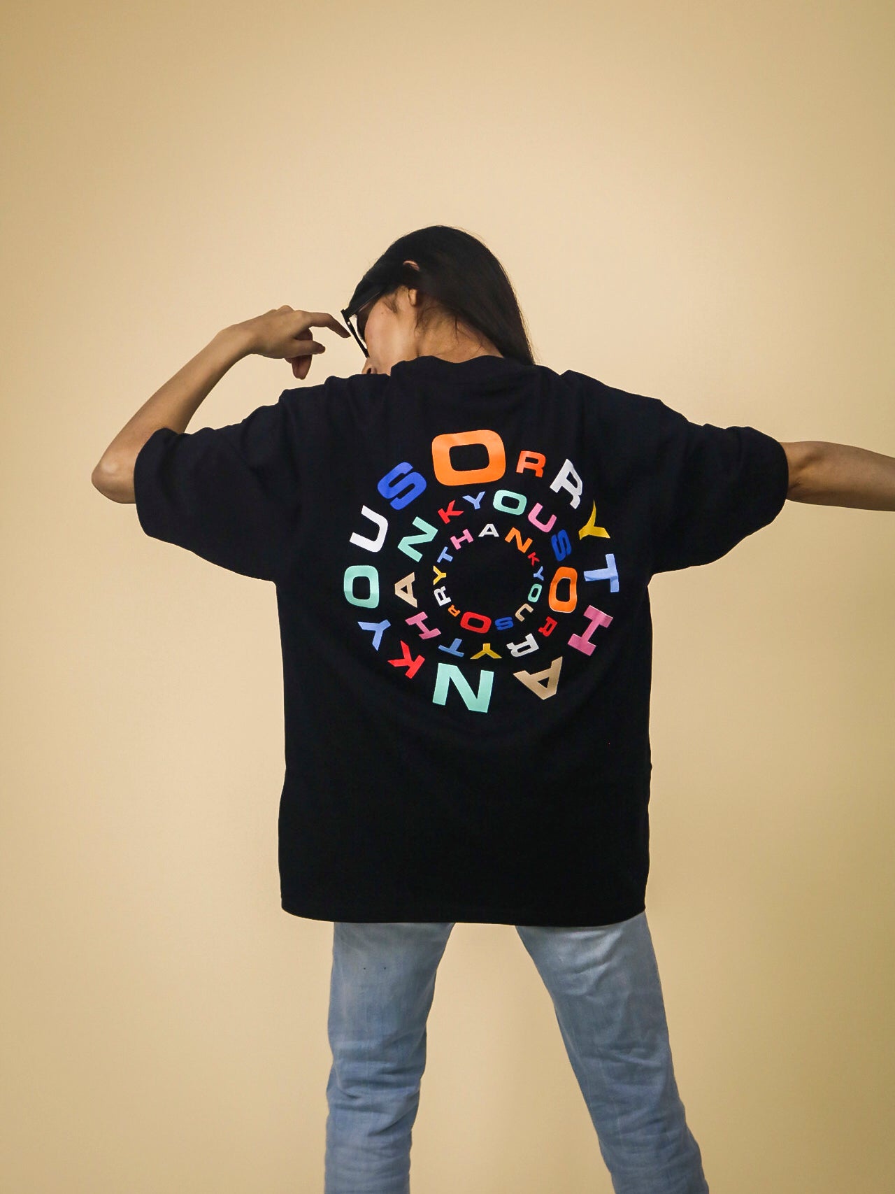 Sorry Thank You Oversized 100% Cotton Vantablack Printed Unisex T-Shirt