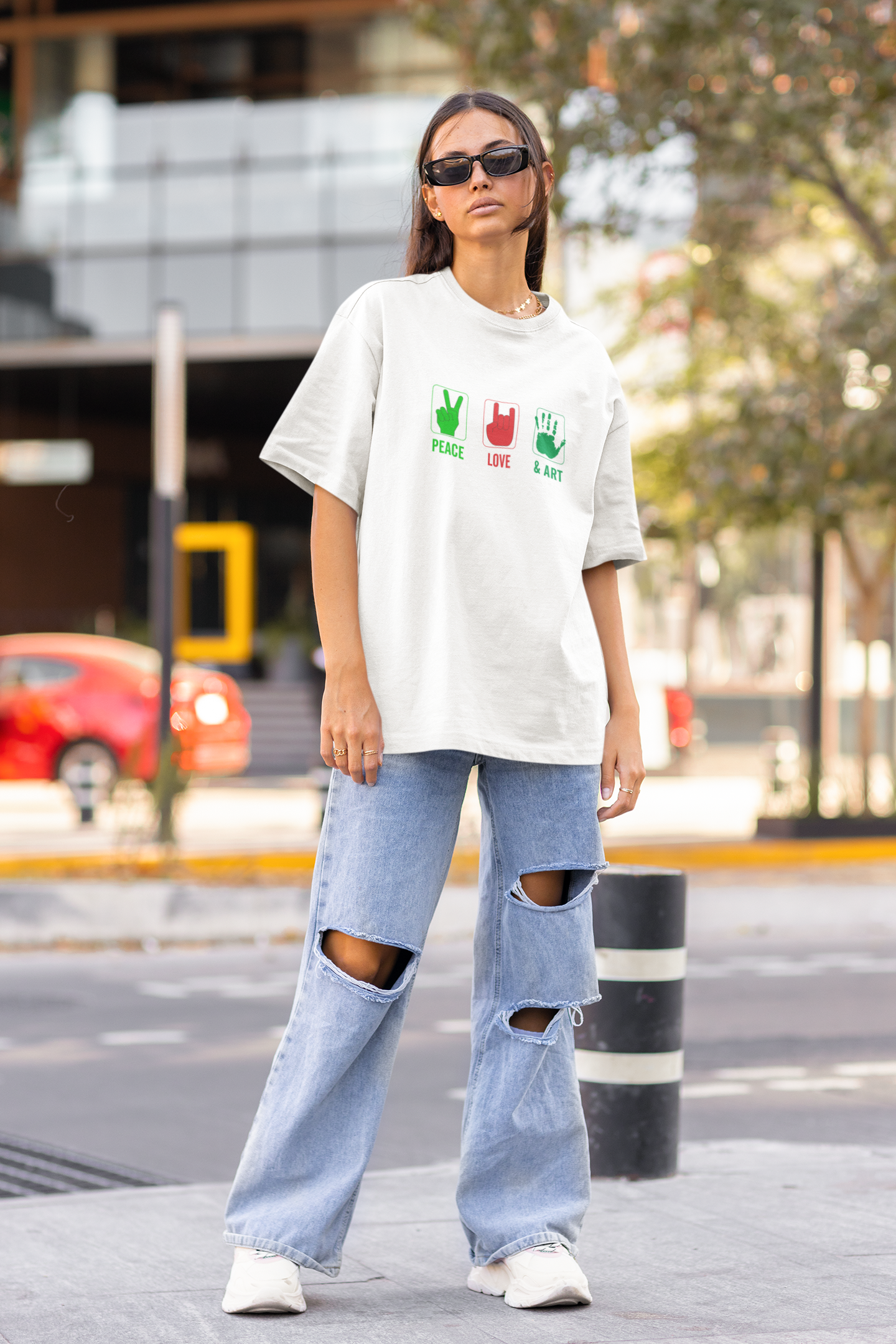 Peace Love & Art Oversized 100% Cotton Printed Unisex T-Shirt