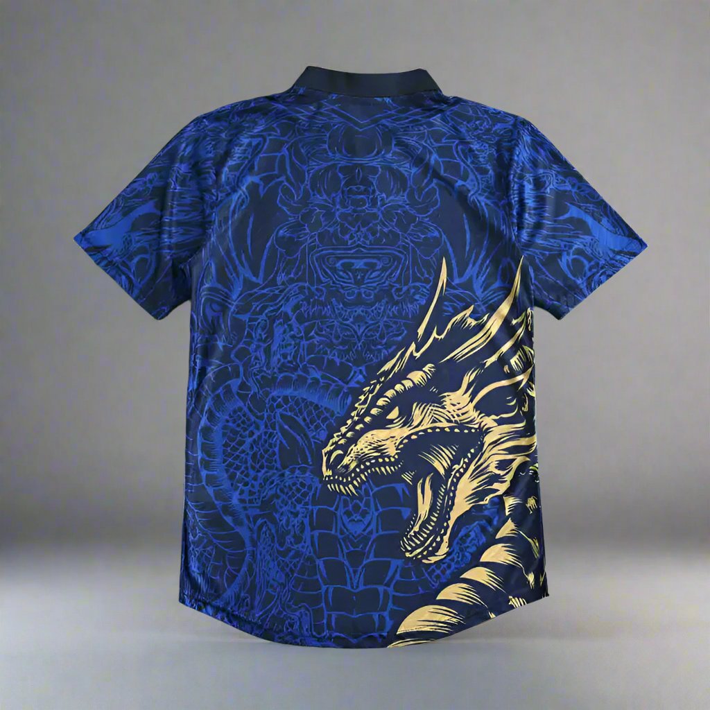 Real Madrid Blue and Gold Special Dragon Edition Jersey with Shorts