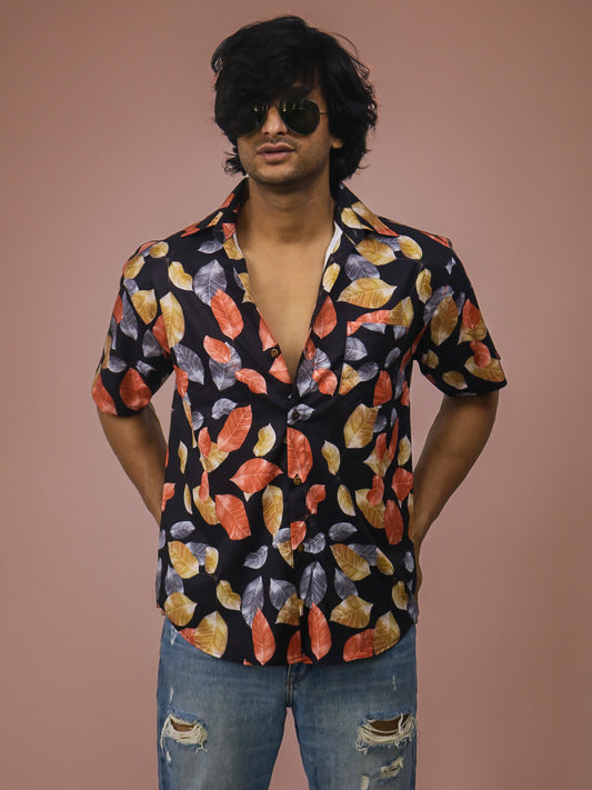 Autumn Leaf Summer Cool Half Sleeve 100% Rayon Printed Unisex Shirt