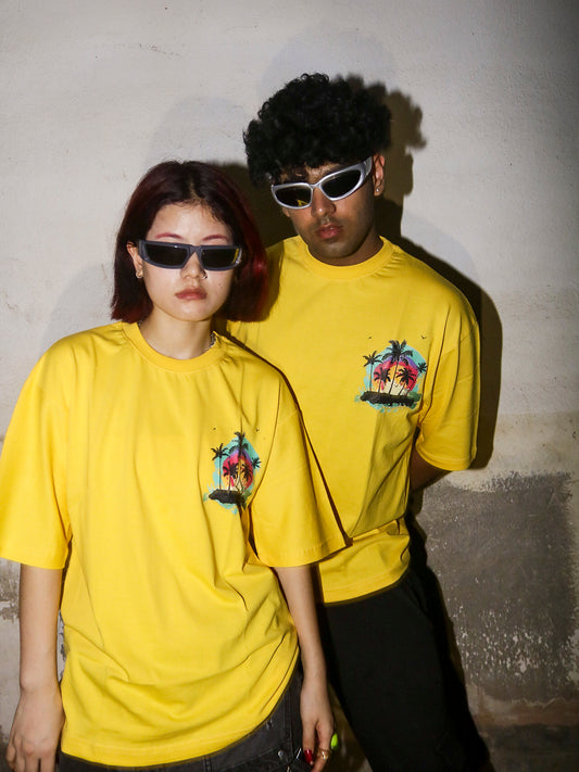 Beach Edition Oversized 100% Cotton Minion Yellow Printed Unisex T-Shirt