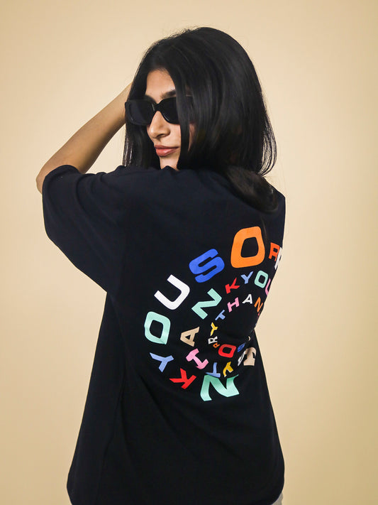Sorry Thank You Oversized 100% Cotton Vantablack Printed Unisex T-Shirt
