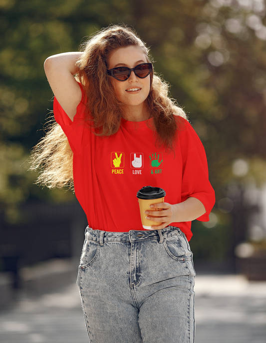 Peace Love & Art Oversized 100% Cotton Printed Unisex T-Shirt